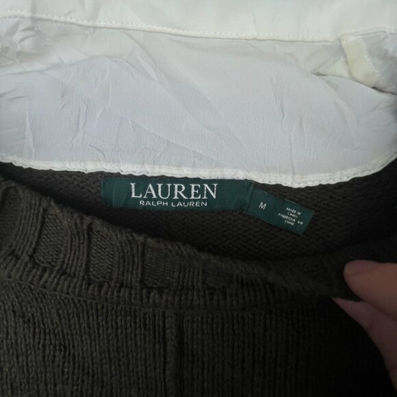Lauren Ralph Lauren Women’s Sweater Brown Medium Crest Logo White Trim School - Picture 7 of 14